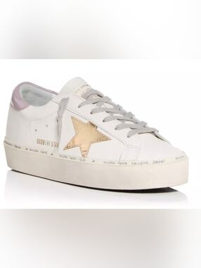 NEW Golden Goose Hi Star White Leather Sneaker with Gold Star and Pink Heel